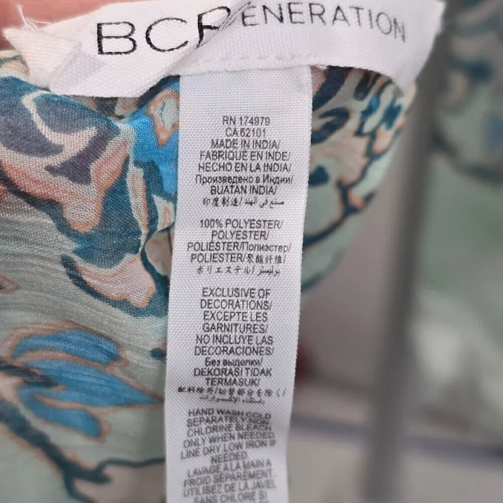 BCBGeneration Blue Pink Floral Tassel Long Wrap Scarf